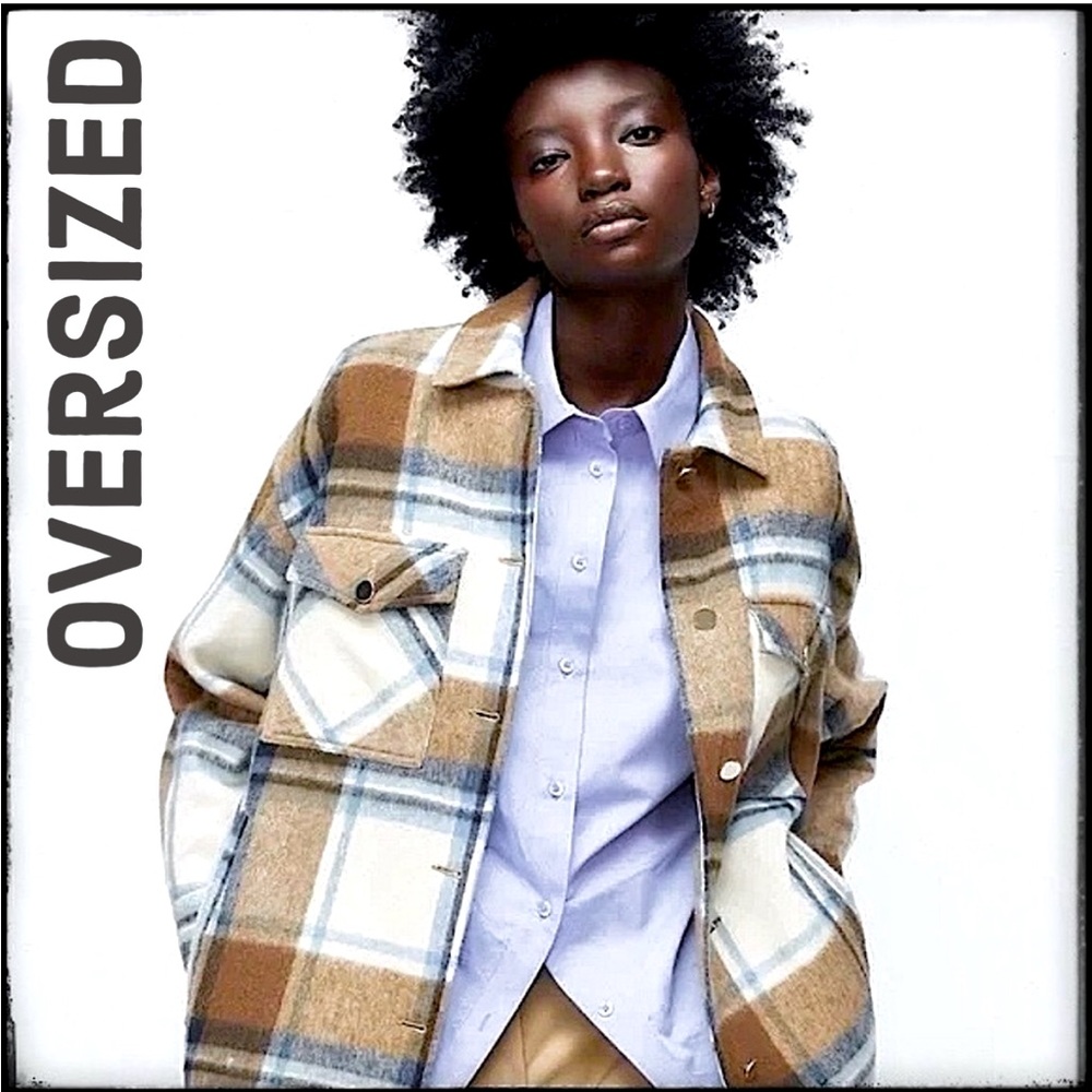 Zara Italian Fabric Plaid Print Jacket Wool Alpaca Blend Casual Adult Shacket